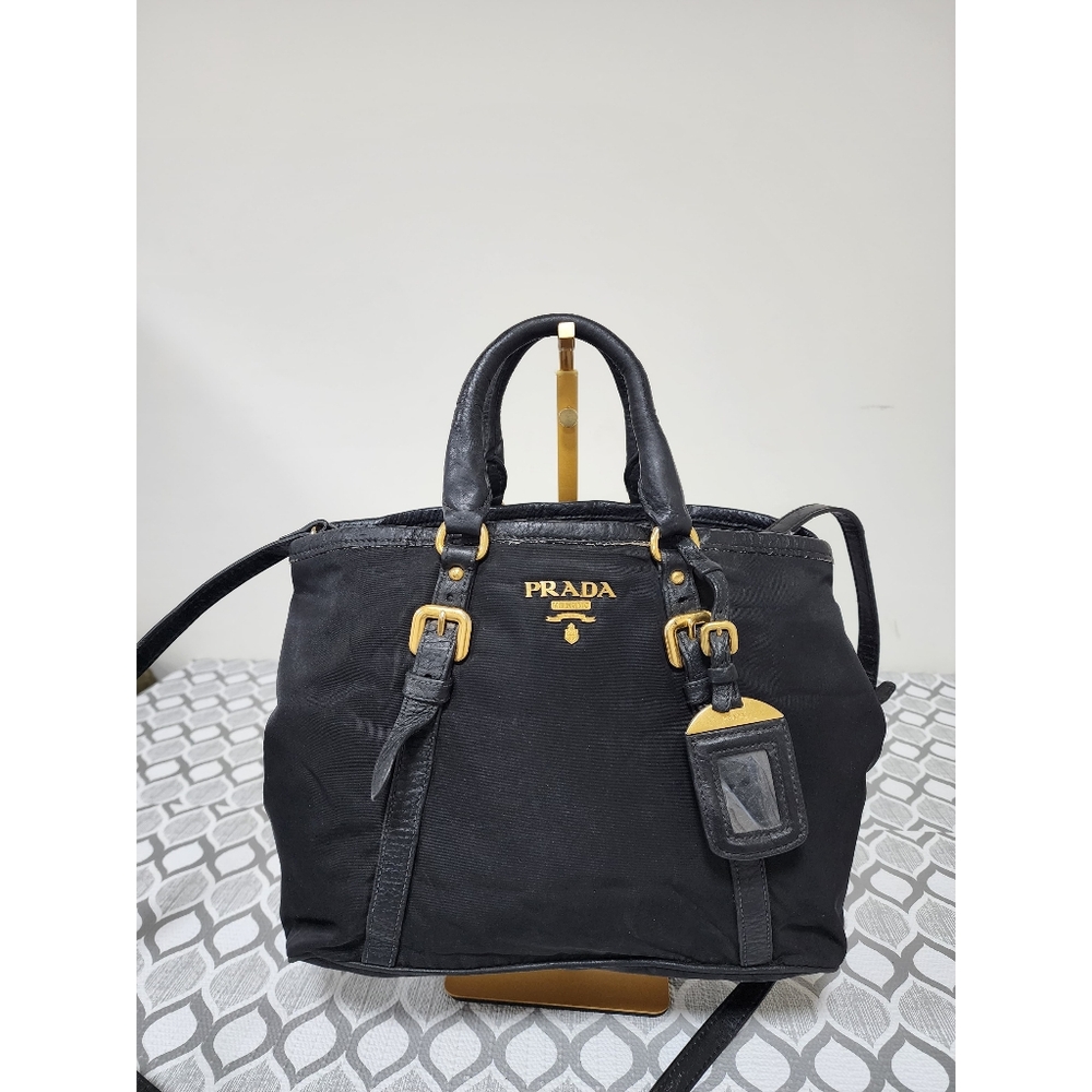 Prada Nylon and Leather Satchel Bag Black